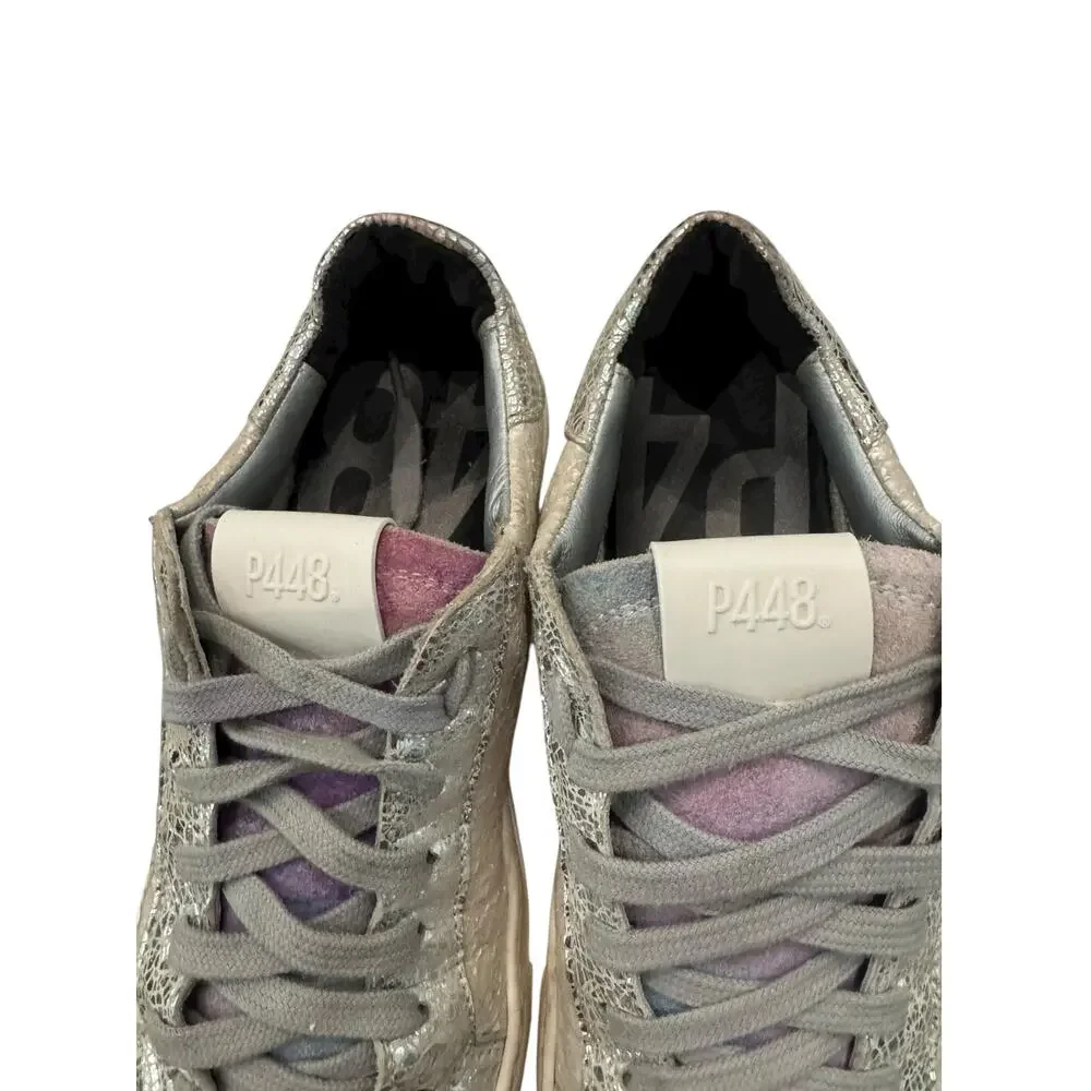 P448 Thea Metallic Silver Leather Platform Sneakers EU 37 US 6.5